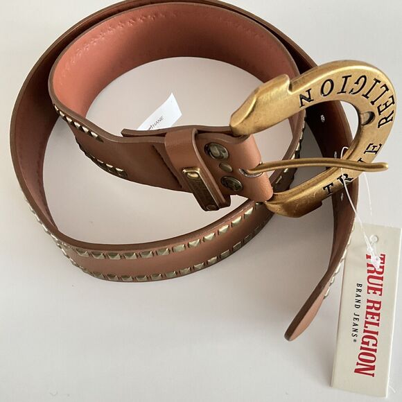 True Religion Belt Medium Gold-tone Buckle Pyramid Studs S